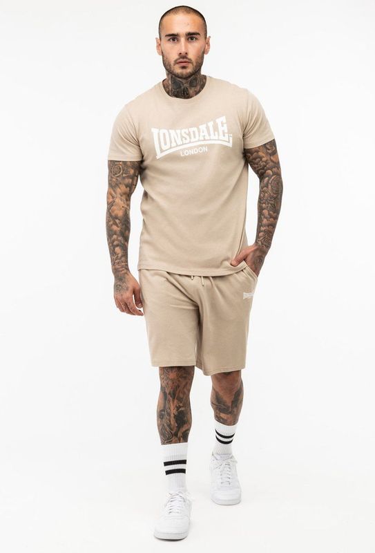 Lonsdale - Moy - Trainingsanzug - Beige/Wit - Katoen, T-Shirt & Shorts Set