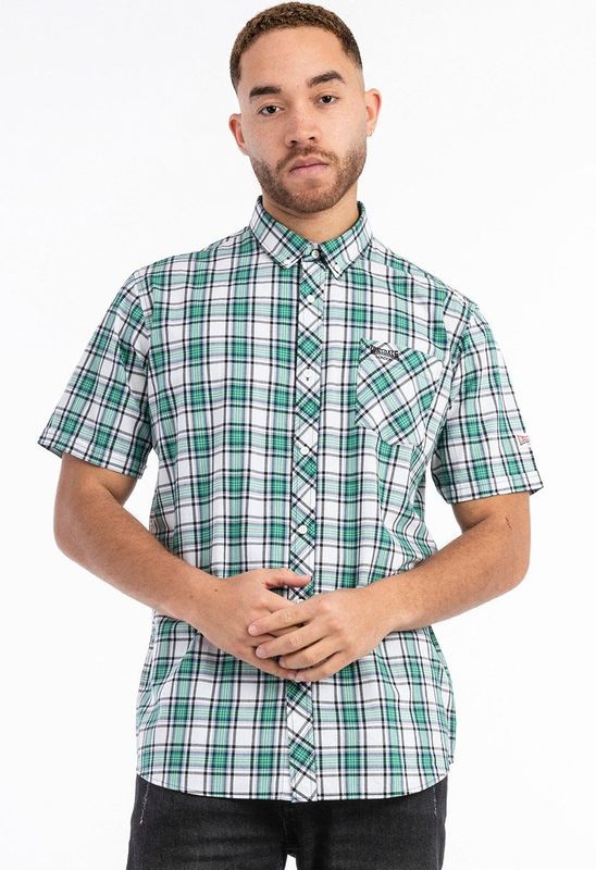 Lonsdale - Geruit Overhemd - Korte Mouwen - Blauw/Wit - Katoen