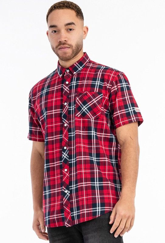 Lonsdale - Brixworth - Overhemd - Rood - Katoen - Korte Mouwen