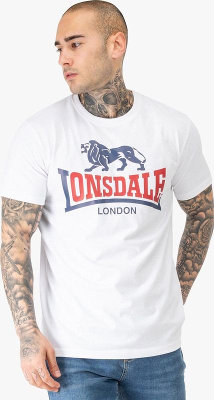 Lonsdale Heren Lion Two Tone T-shirt, wit/marineblauw/rood., 3XL