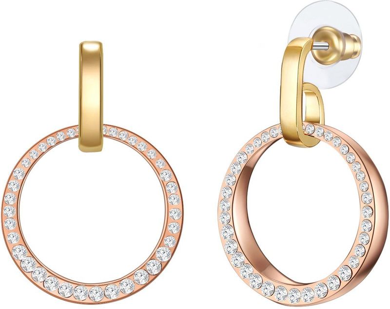 Oorbellen - Roségoud - IJzerlegering - Gepolijst - Dames - Met Glasstenen - Wit