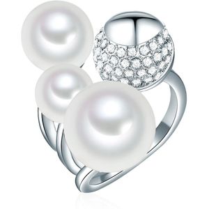 Lulu & Jane - Perlen-Ring Messing Glas Muschelkernperle in Silber Ringe 1 ct Damen (46.99 € / 1 ct)
