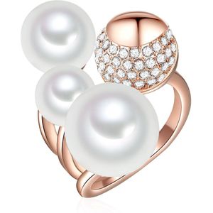 Cocktail Ring - Roségoud - Dames - 14 Karaat Verguld - Gepolijst - Met Glas en Schelpparels