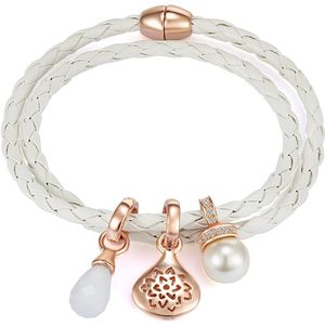 Armband - Wit - Synthetisch Leer - Dames - Magnetisch Slot - Rosé Verguld