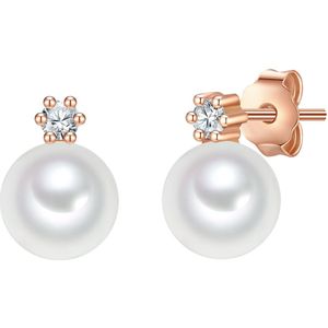 Valero Pearls - Oorsteker - Roségoud - Sterling Zilver - Zirkonia - Gekweekte Zoetwaterparels