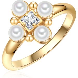 Lulu & Jane - Perlen-Ring Messing Zirkonia Muschelkernperle in Gelbgold Ringe 1 ct Damen (17.99 € / 1 ct)