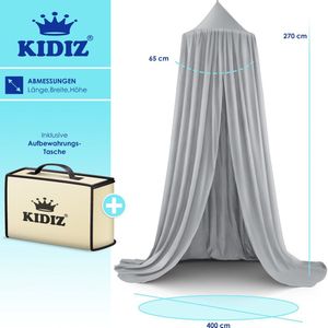 KIDIZ® Baby Klamboe Luifel voor kinderkamer Luifel voor babybed voor slaapkamer Incl. opbergtas | zonder boren | zoomlengte ca. 270cm | Klamboe Insectenbescherming Kinderspeeltenten - Grijs