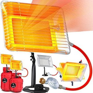 KESSER® Gasheater Stralingsverwarming Gas Top Heater incl. Piëzo-ontsteking Slang & regelaar Flessenhouder Gas Heater Top Heater op Propaan - Gas Voor 5 kg of 11 kg flessen - Zilver