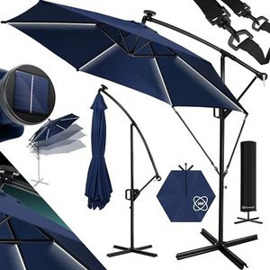 KESSER® Aluminium zweefparasol, led, op zonne-energie, Ø 350 cm, inclusief afdekking met zwengelinrichting, uv-bescherming, aluminium, met aan-/uitschakelaar, waterafstotend, parasol, tuinparasol,