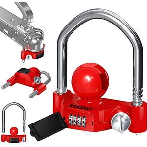 MASKO® Disselslot - Trekhaakslot - Koppelingsslot -Aanhangwagenslot Combinatieslot met 4-cijferige code voor gangbare aanhangerkoppelingen eenvoudig te monteren Diefstalbeveiliging voor caravans en aanhangwagens - Rood