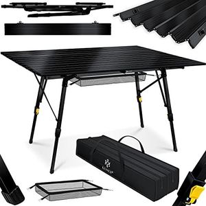 KESSER® Campingtafel, opvouwbaar, klaptafel, campingtafel met aluminium frame, oprolbaar tafelblad, vouwtafel, in hoogte verstelbaar, incl. draagtas met draagband, 120 x 70cm - bis 30 kg, zwart