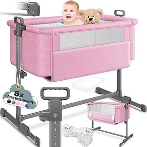 KESSER® Ledikant / Co-Sleeper / Babybed / Co Sleeper Wieg Hubi 3in1 Reisbed Babybed met zachte matras, met wielen, 5-voudig in hoogte verstelbaar, inklapbare zijwand voor thuis en onderweg - Roze