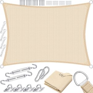 Schaduwdoek - zonnedoek - zonwering - 3x4 meter - met montagemateriaal - creme - rechthoek