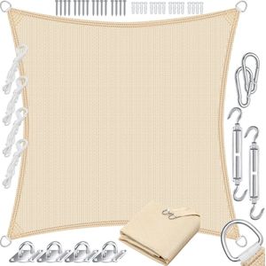 Schaduwdoek - zonnezeil zonwering en windbescherming - vierkant 2x2 meter - HDPE stof - waterafstotend en windwerend - creme