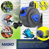 MASKO® Automatik Kabeltrommel Verlängerungskabel mit 3-Fach Anschluss 180° drehbar 1,5m Zuleitung Wandhalterung Werkstatt Kabelaufroller Automatisch Stromtrommel Schlauchaufroller Inkl. Handschuhe
