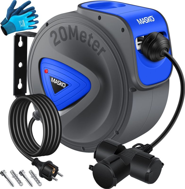 MASKO Kabelhaspel - 3-Voudige Aansluiting - Robuuste Wandmontage - Zwart