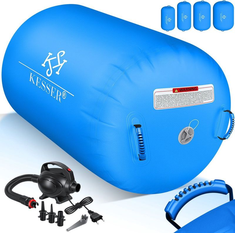 KESSER - Airtrack Turnmat - Opblaasbare Gymnastiek Rol - Blauw - PVC - Inclusief Elektrische Luchtpomp