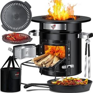 KESSER® Raketoven incl. gietijzeren grillpan met draagtas grilltang, Dutch Oven BBQ raket houtkachel camping kooktoestel campinggrill, roestvrij staal (zwart incl. grillplaat)