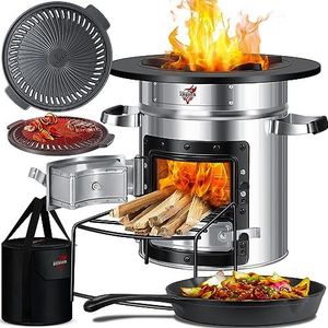 KESSER® Raketoven incl. grillpan van gietijzer met draagtas grilltang, Dutch Oven BBQ raket houtkachel camping kooktoestel campinggrill, roestvrij staal (zilver incl. grillplaat)