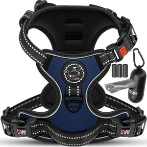 Hundegeschirr ohne Zug & würgen für Hunde & Welpen atmungsaktiv & weich Brustgeschirr reflektierend No-Pull-Geschirr inkl. Beutelrollen m / Navyblau