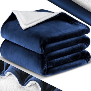 KESSER® Fleece deken Flannel Plaid Sherpa Knuffeldeken Deken voor op de bank - Marineblauw, L (130 cm x 150 cm)