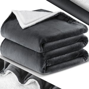 KESSER - Fleece Deken - Antraciet - Sherpa en Fleece - Omkeerbaar Ontwerp