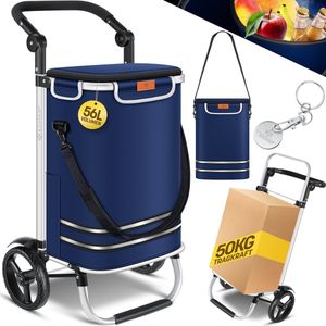 KESSER® Boodschappentrolley met koelvak - Boodschappenwagen 56 liter - Steekwagen functie draagkracht tot 50 kg Opvouwbare Boodschappenkar - Marineblauw