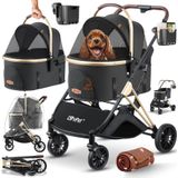Lovpet Hundebuggy 3in1 Hundewagen max. bis 20kg Buggy für Haustiere, (Hundebox & Tasche mit Regenschutzabdeckung Getränkehalter Kuscheldecke), Haustier- & Katzenbuggy faltbar & klappbar, Große Räder & Netzfenster