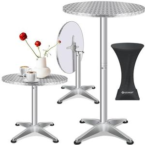 KESSER® 2in1 bartafel opvouwbaar bistrotafel set van 1 | aluminium roestvrij stalen blad hoogte verstelbaar 70cm/ 15cm partytafel tafel Ø80cm binnen/buiten receptietafel klaptafel met deksel zilver