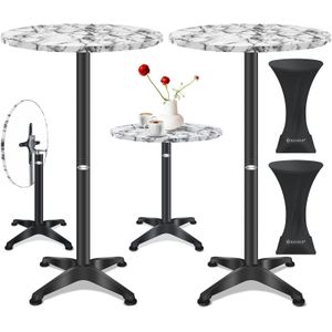 KESSER® 2x Bartafel Inklapbar | Vouwtafel Rond Ø 80cm | Statafel aluminium roestvrij stalen blad | in hoogte verstelbaar | voor binnen en Buiten Inclusief bescherminghoes - Marmer