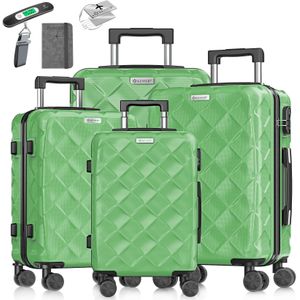KESSER® Kofferset 4-delig | Reiskoffer met Wielen inclusief Paspoorthouder & kofferweegschaal & bagagelabel | Trolley Reiskofferset met groote Koffers & Handbagage / Ruimbagage - Apple Green
