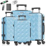 KESSER Kofferset, 4-teilig ABS Hartschalenkoffer mit Zahlenschloss, Waage & Brieftasche