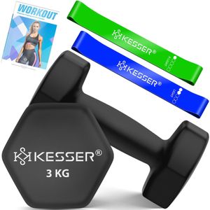 KESSER® Dumbells Set 2 Paren | Gewichten Set | verstelbare Dumbell Geschikt voor Krachttraining | Halterset met oefeningenboekje, 2x fitnessbanden, 2 x 3 kg - Zwart