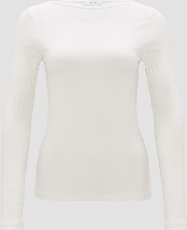 Opus - Geribd T-shirt - Ecru - Katoen