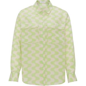 Opus - Fridami - Blouse - Groen - Overhemdkraag, Golfprint, Borstzakken