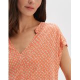 Opus - T-shirt - Koraalroze - Korte Mouwen - V-hals - All-over Motief