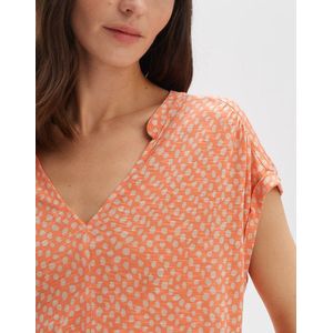 Opus - T-shirt - Koraalroze - Korte Mouwen - V-hals - All-over Motief