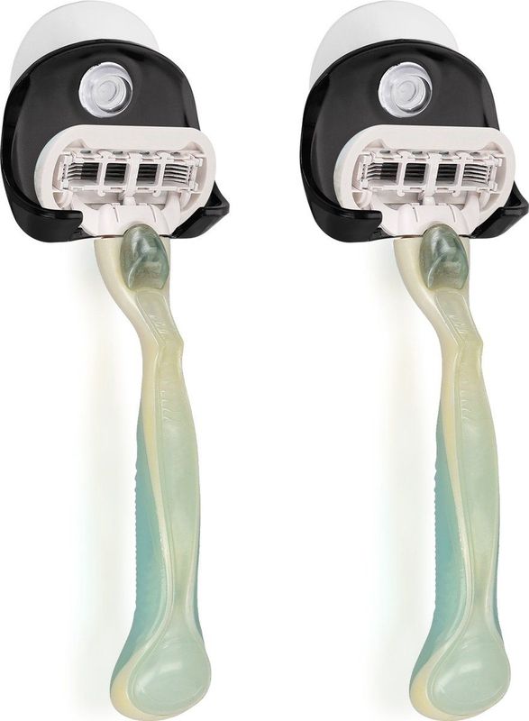 kwmobile 2x zuignaphouder voor scheermes - Geschikt voor glas en tegels - Houder met zuignap in zwart