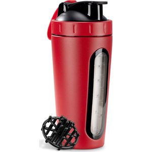 Navaris proteïne shaker van rvs - Shakebeker van roestvrij staal - Beker voor proteïneshakes - 750 ml - Rood