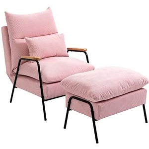 HOMCOM Wingback Chair met kruk Relax Chair TV Recliner Ligstoel Kussen Fauteuil met Ottoman Gestoffeerde stoel TV Fauteuil voor woonkamer Slaapkamer roze 68 x 91,5 x 88 cm