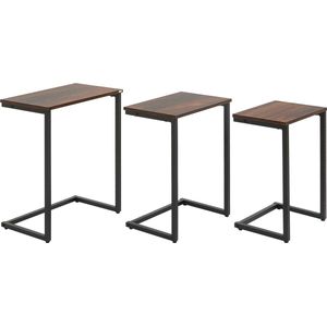 HOMCOM Settafel set van 3, stijlvolle bijzettafel, industrieel ontwerp, stevig stalen frame, multifunctioneel, 45x30x60 cm, Bruin, zwart | Aosom.nl