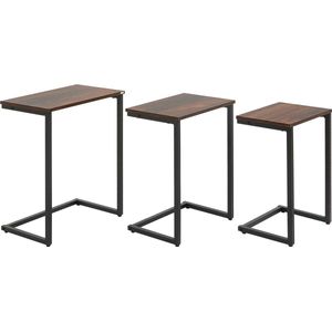 HOMCOM - Set van 3 Bijzettafels - Rustiek Bruin - Stalen Frame - Industrieel Design