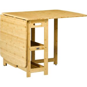 HOMCOM eettafel, klaptafel, keukentafel met opbergvakken, eetkamertafel, salontafel met verstelbare poten voor keuken, woonkamer, landelijke stijl, bamboe, natuurlijk hout, 149,5 x 80 x 73,5 cm