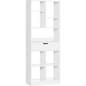 HOMCOM Boekenkast staand 9 planken 1 lade opbergrek met kantelbeveiliging Archiefrek voor woonkamer thuiskantoor wit 60 x 26 x 158 cm