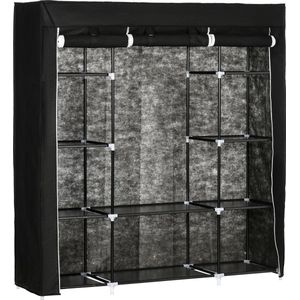 HOMCOM stoffen kledingkast, opvouwbare kledingkast met ritssluiting, niet-geweven stof, kledingkast met 1 kledingrek en 10 planken, draagbare slaapkamerkast, zwart, 150 x 43 x 162,5 cm
