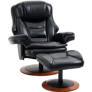 HOMCOM fauteuil met voetenbank, tv-stoel met ligfunctie, draaibare tv-stoel, fauteuil, fauteuil voor woonkamer, kantoor, tot 150 kg, kunstleer staal, zwart