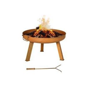 Outsunny vuurschaal, vuurkorf met poker, open haard voor tuin, camping, terras, strijkijzer, roestbruin, 71 x 60 x 36 cm