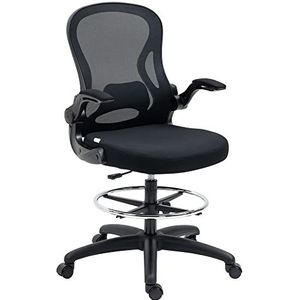 Vinsetto bureaustoel, ergonomische tekenstoel met verstelbare voetring, draaistoel, 110-130 cm in hoogte verstelbare bureaustoel met wielen en lendensteun, zwart