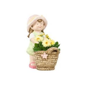 Outsunny - Gartenfigur Mädchen mit Blumentopf, Wetterbeständige Gartenstatue, Pflanzentopf-Ornament, Gartendeko, Skulptur für Heimdekoration, Garten,