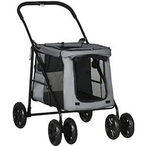PawHut Hundewagen faltbarer Hundebuggy mit Kissen für Hunde und Katzen bis 20 kg, Katzenwagen mit Netzfenster aus Oxford-Gewebe in Grau-Schwarz  Aosom.de
